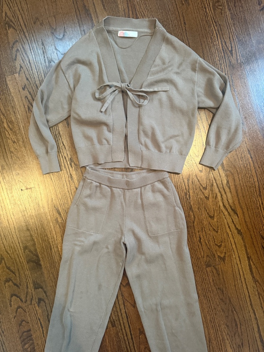 Free People Solar Caridgan and Pants set Two-Piece Knit Lounge Set in Taupe